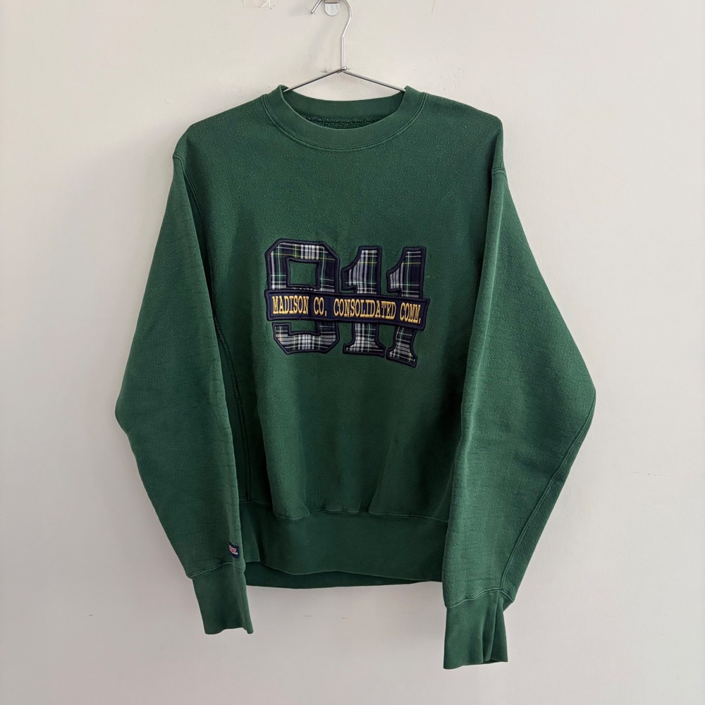 Vintage JanSport Madison Co Consolidated Comm 911 Sweatshirt Green Mens Medium